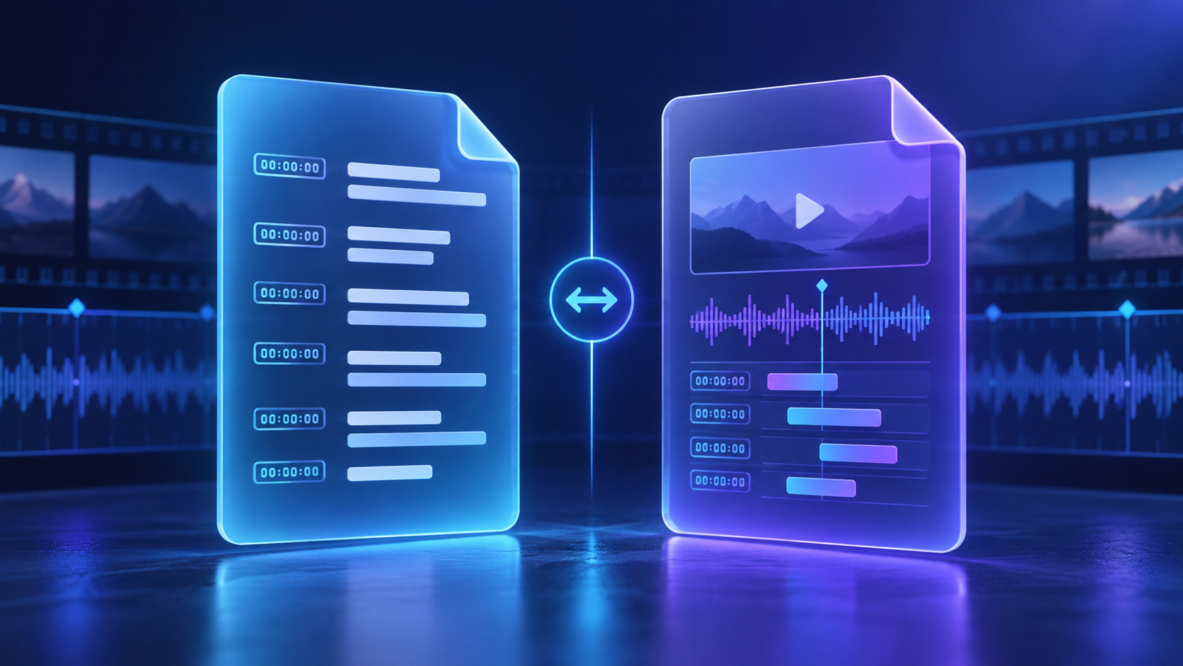 Two subtitle documents representing the choice between SRT and WebVTT formats.